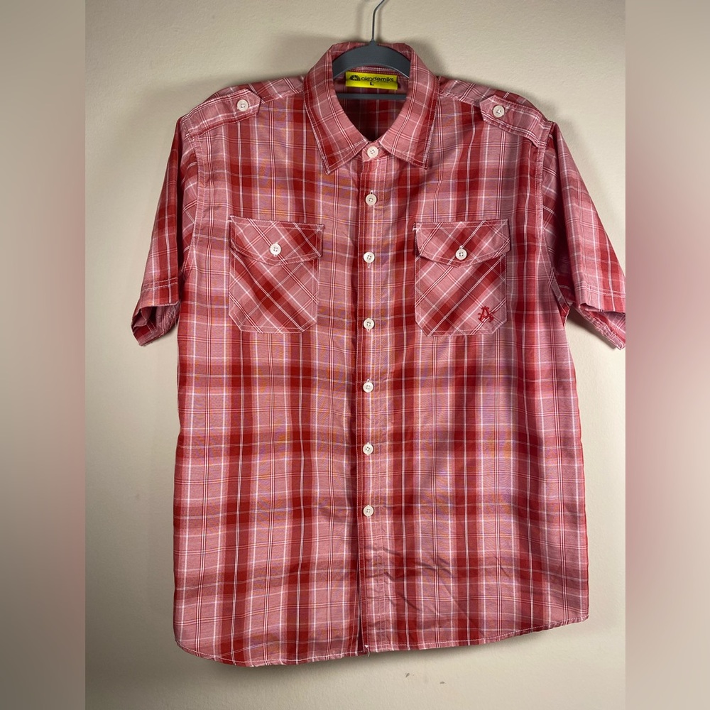 ALABAMA CRIMSON TIDE Red Plaid Short Sleeve Button Down Shirt‎ Epaulettes Size M - Picture 2 of 7
